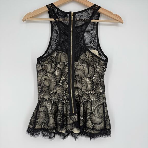 BEBE Black‎ Lace Peplum Top Size XS - Picture 7 of 9